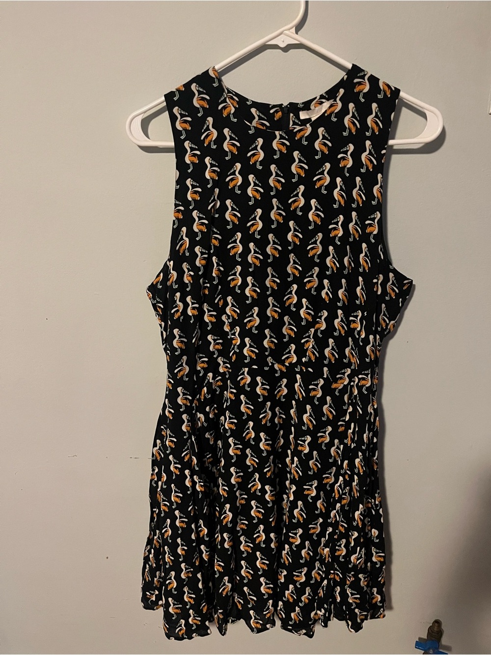 H&M Black Midi Dress with White and Mustard Bird Print